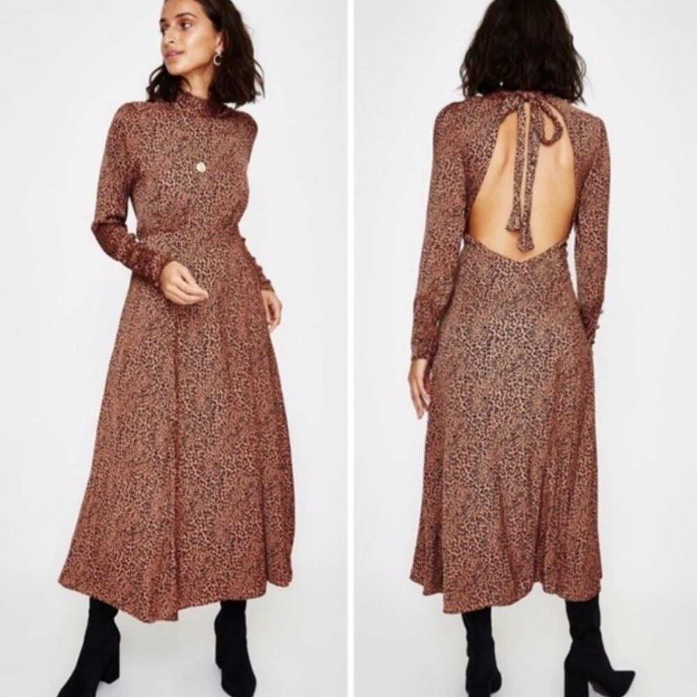 NWT Free People Brown Black Animal Print Backless Dress